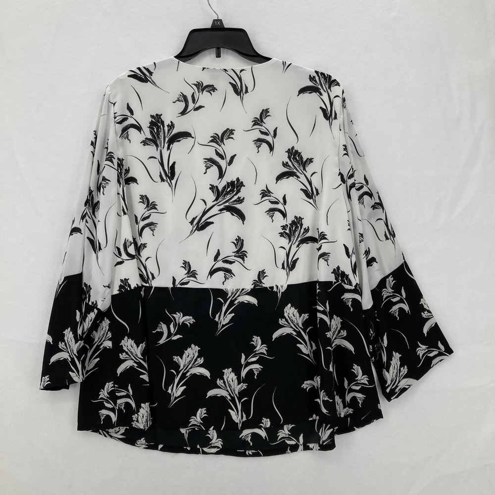 Alfani Blouse Womens 3X Black White Floral Zip Front Long Sleeve Pullover Tunic - Picture 10 of 11